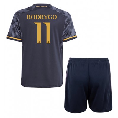 Fotballdrakt Barn Real Madrid Rodrygo Goes #11 Bortedraktsett 2023-24 Kortermet (+ Korte bukser)